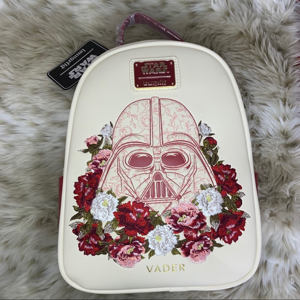 Loungefly White Pink Red Vader Floral Mini Backpack